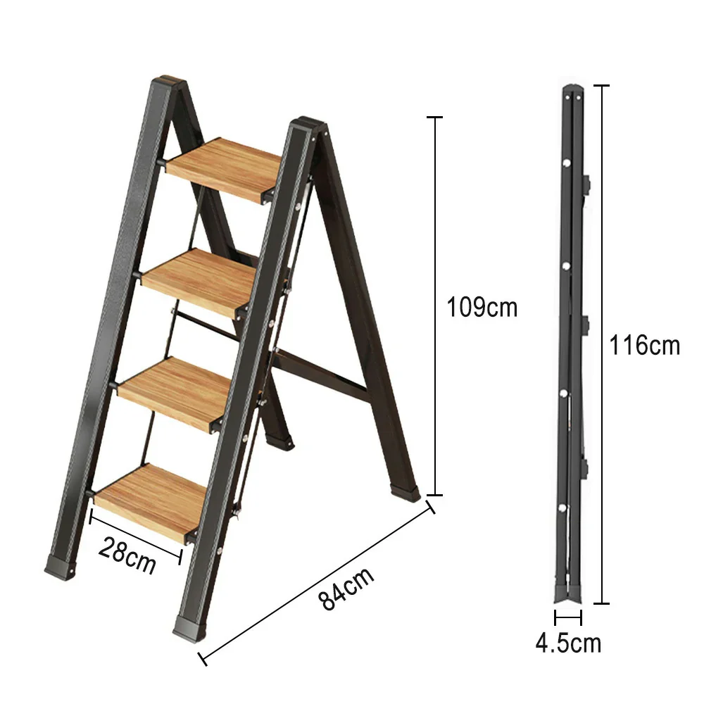 GROVIA 3/4 Step Aluminium Folding Ladder - 28cm Wide Pedals, 150kg Capacity, Folded Size 4.5cm, Anti-Slip Base - Image 10