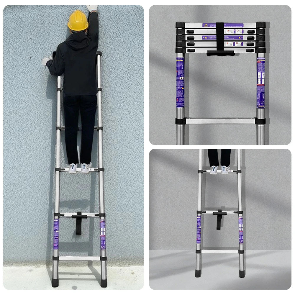 GROVIA Stainless Steel Telescopic Ladder 6/7/8 Step - Anti-Slip Base, Reinforced Frame, Foldable & Portable Design - Image 3