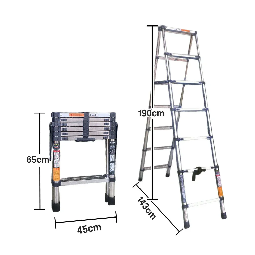 GROVIA Stainless Steel A-Frame Telescopic Ladder 7/10 Step - Heavy-Duty, Anti-Slip, Foldable & Space-Saving Design - Image 5