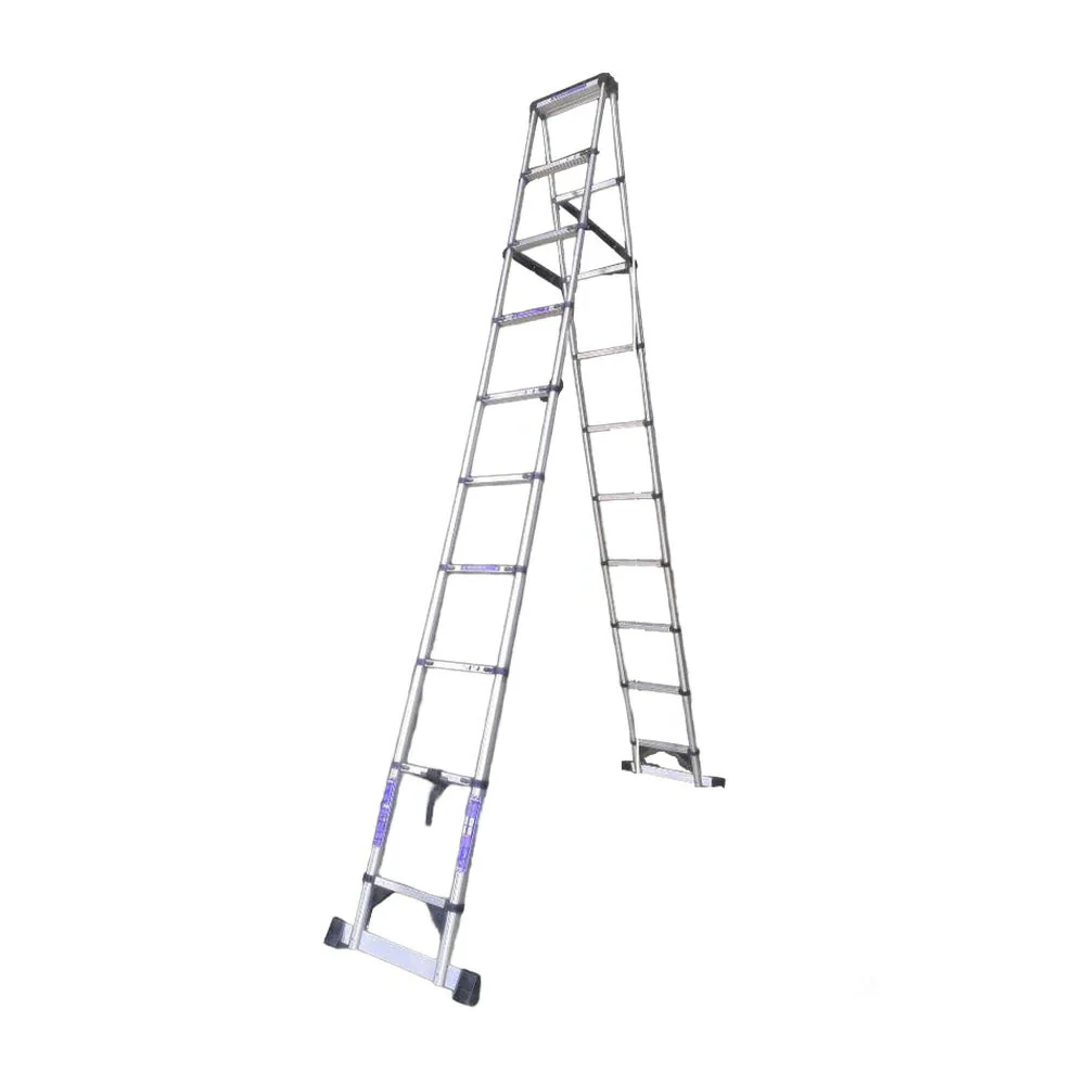 GROVIA Stainless Steel A-Frame Telescopic Ladder 7/10 Step - Heavy-Duty, Anti-Slip, Foldable & Space-Saving Design - Image 6