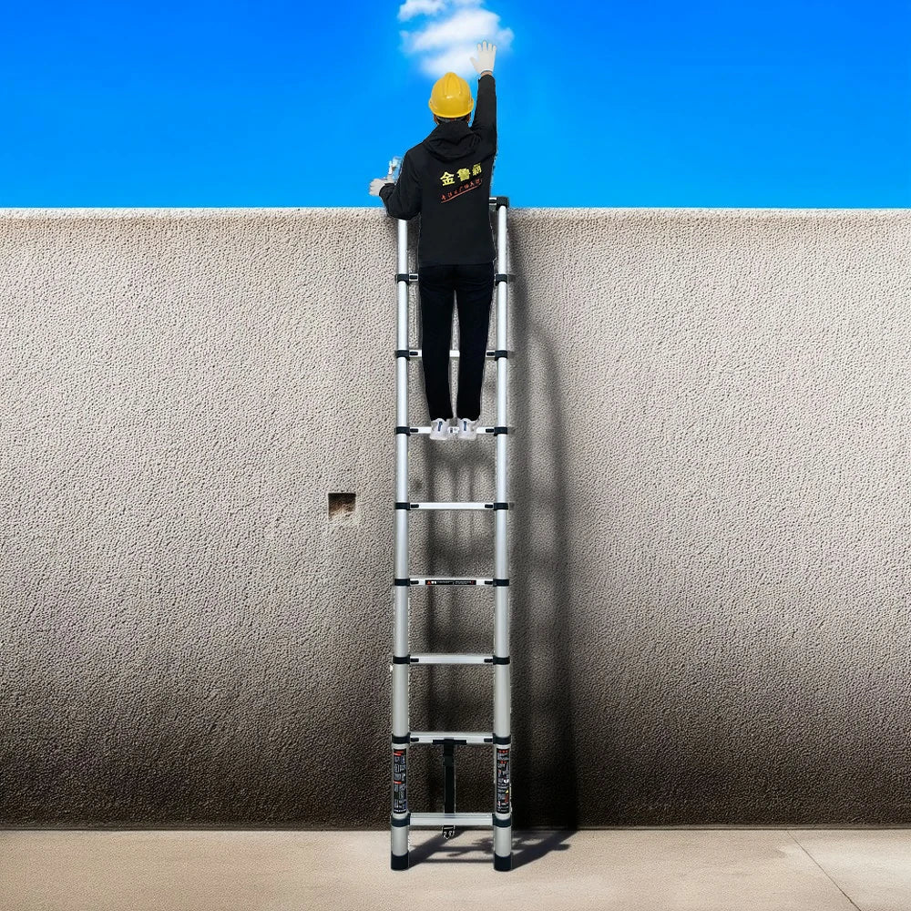 GROVIA Aluminium Telescopic Ladder 7/9 Step - Lightweight, Anti-Slip Base, Foldable & Space-Saving Design - Image 9