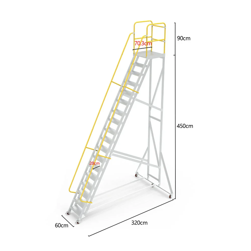 GROVIA Aluminium Platform Ladder 14/16/18 Step - Heavy-Duty Safety Rail, Anti-Slip Steps & Lockable Wheels - Image 15
