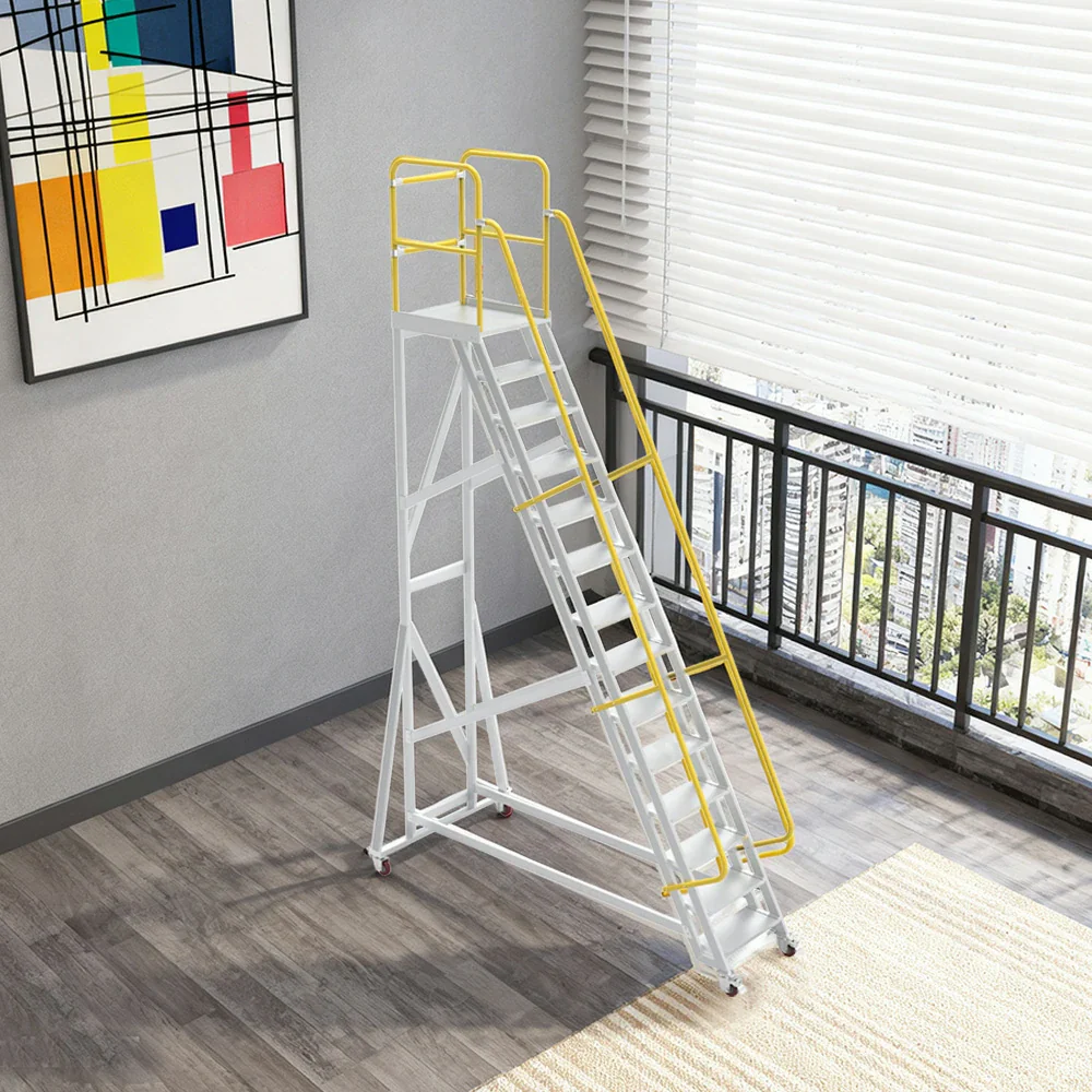 GROVIA Aluminium Platform Ladder 14/16/18 Step - Heavy-Duty Safety Rail, Anti-Slip Steps & Lockable Wheels - Image 4