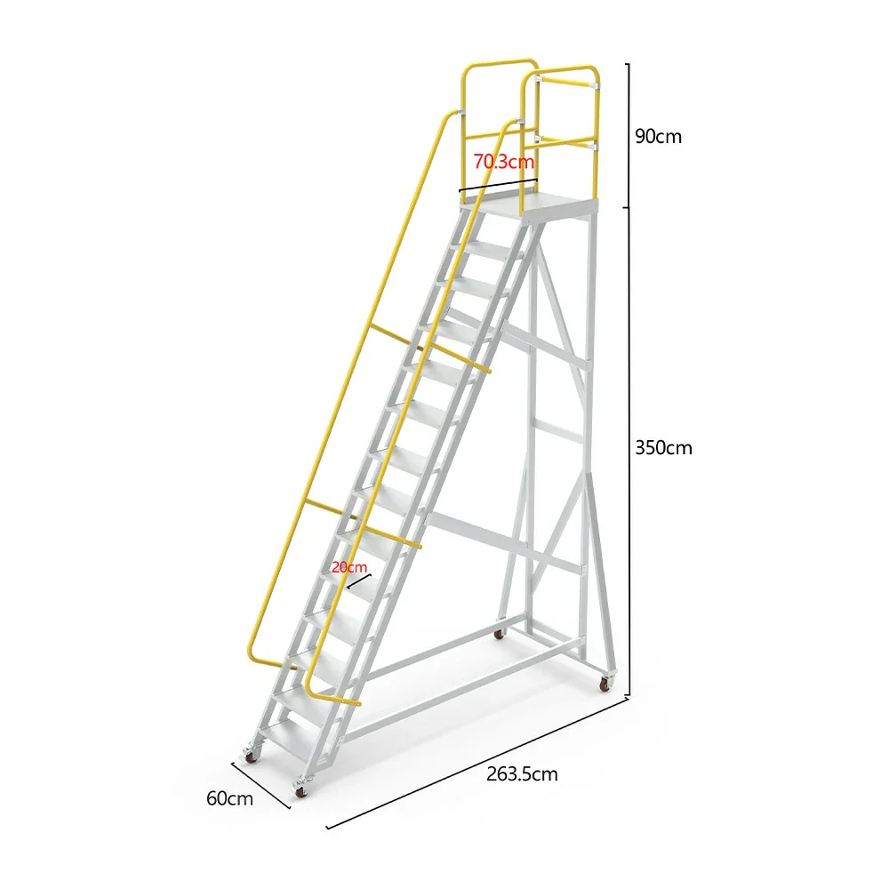GROVIA Aluminium Platform Ladder 14/16/18 Step - Heavy-Duty Safety Rail, Anti-Slip Steps & Lockable Wheels - Image 5