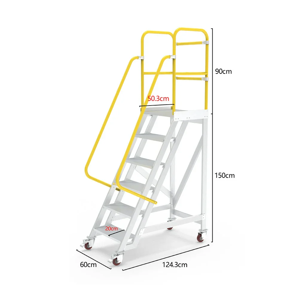 GROVIA Aluminium Platform Ladder 5/6/7 Step - Heavy-Duty Safety Rail, Anti-Slip Steps & Lockable Wheels - Image 10