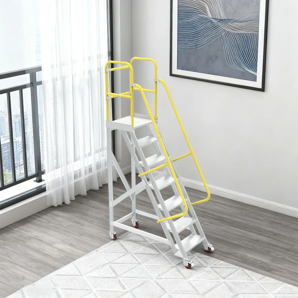 GROVIA Aluminium Platform Ladder 5/6/7 Step - Heavy-Duty Safety Rail, Anti-Slip Steps & Lockable Wheels - Image 14