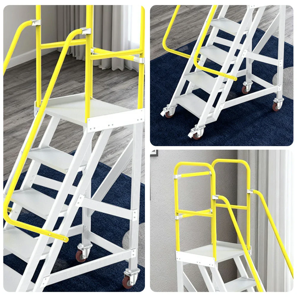 GROVIA Aluminium Platform Ladder 5/6/7 Step - Heavy-Duty Safety Rail, Anti-Slip Steps & Lockable Wheels - Image 3