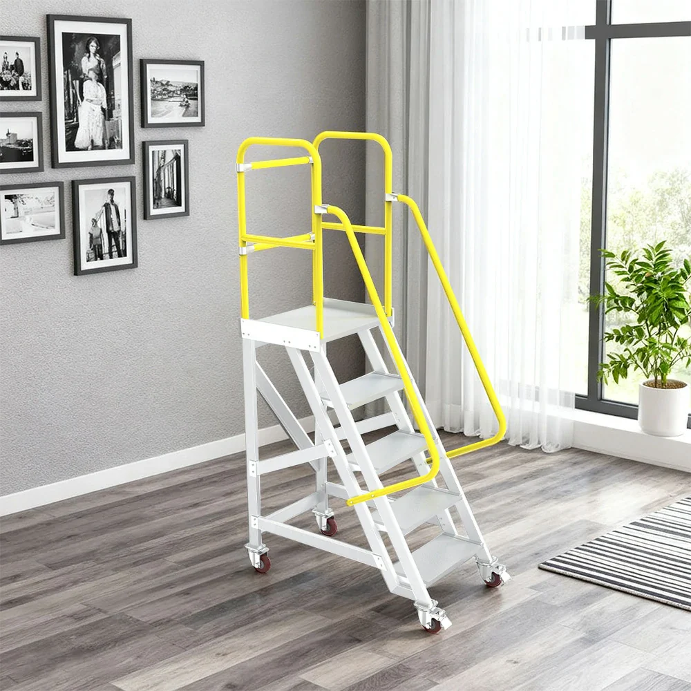 GROVIA Aluminium Platform Ladder 5/6/7 Step - Heavy-Duty Safety Rail, Anti-Slip Steps & Lockable Wheels - Image 4
