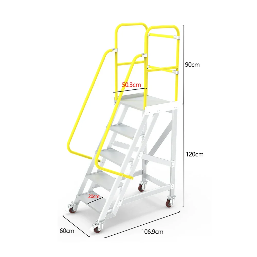 GROVIA Aluminium Platform Ladder 5/6/7 Step - Heavy-Duty Safety Rail, Anti-Slip Steps & Lockable Wheels - Image 5
