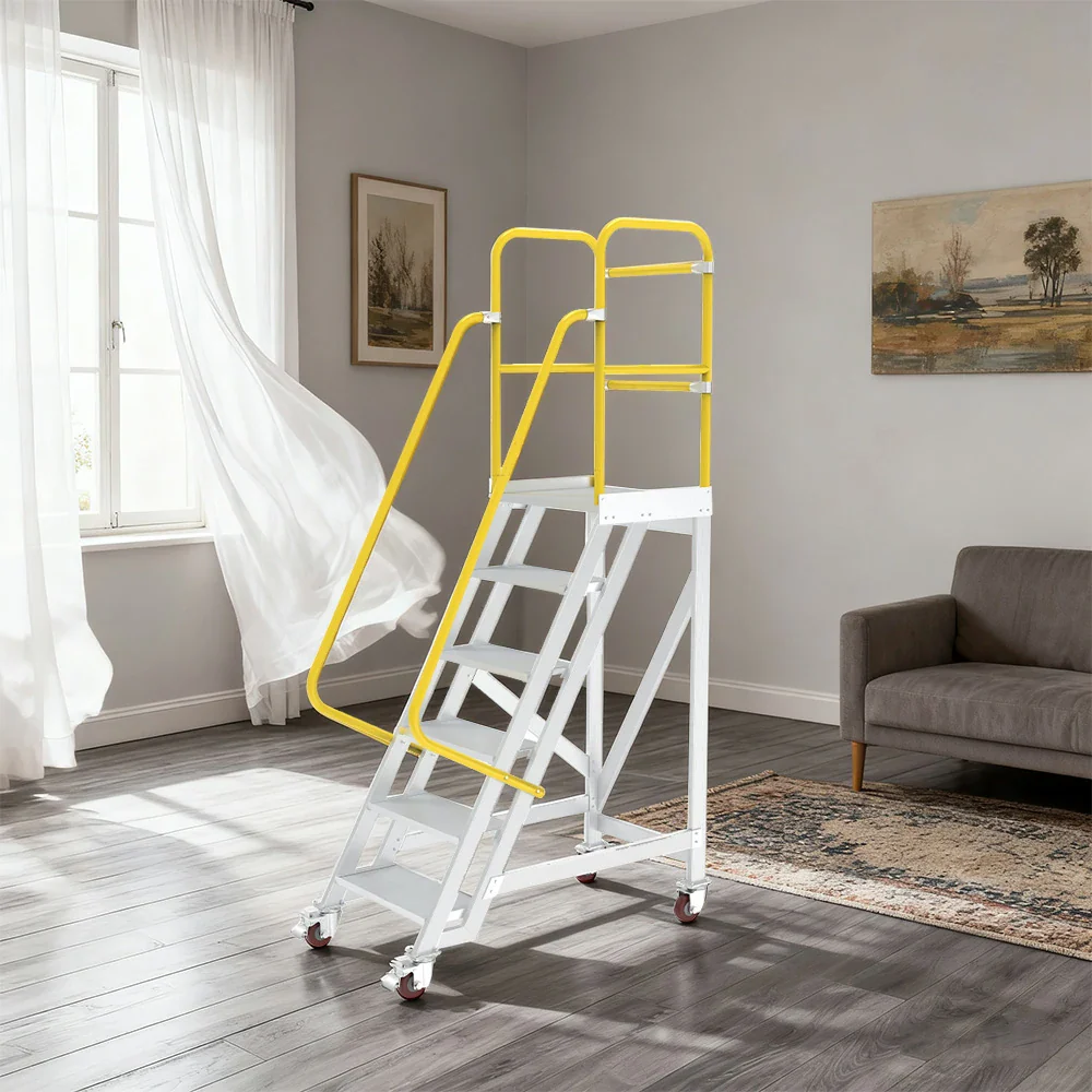 GROVIA Aluminium Platform Ladder 5/6/7 Step - Heavy-Duty Safety Rail, Anti-Slip Steps & Lockable Wheels - Image 7
