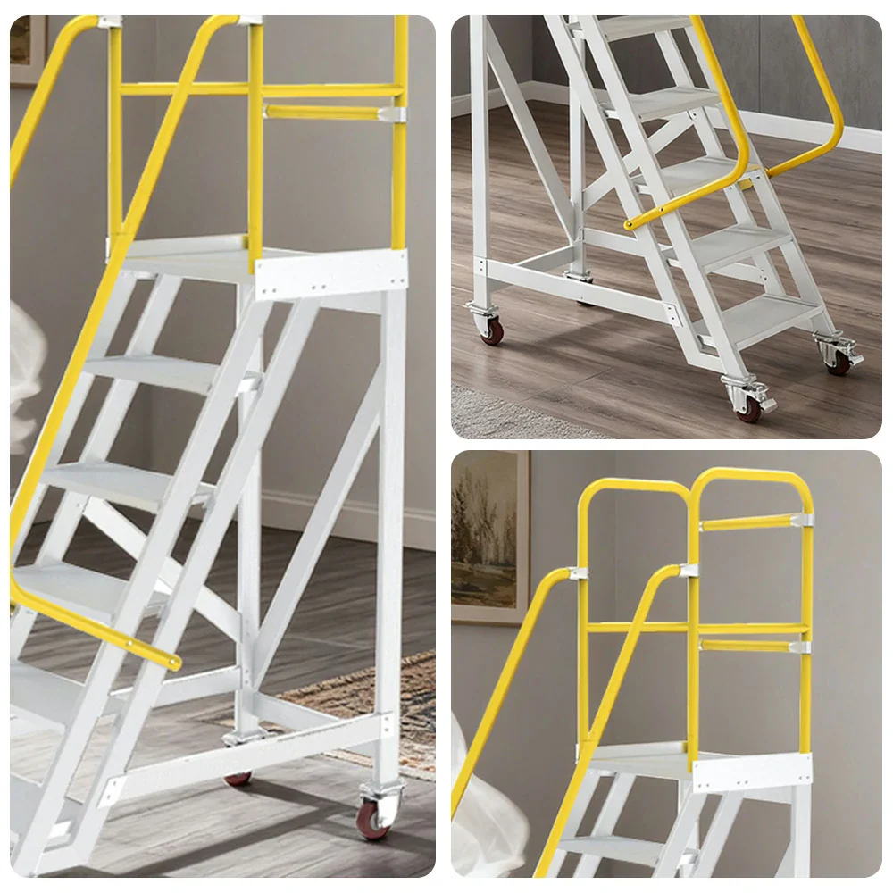 GROVIA Aluminium Platform Ladder 5/6/7 Step - Heavy-Duty Safety Rail, Anti-Slip Steps & Lockable Wheels - Image 8