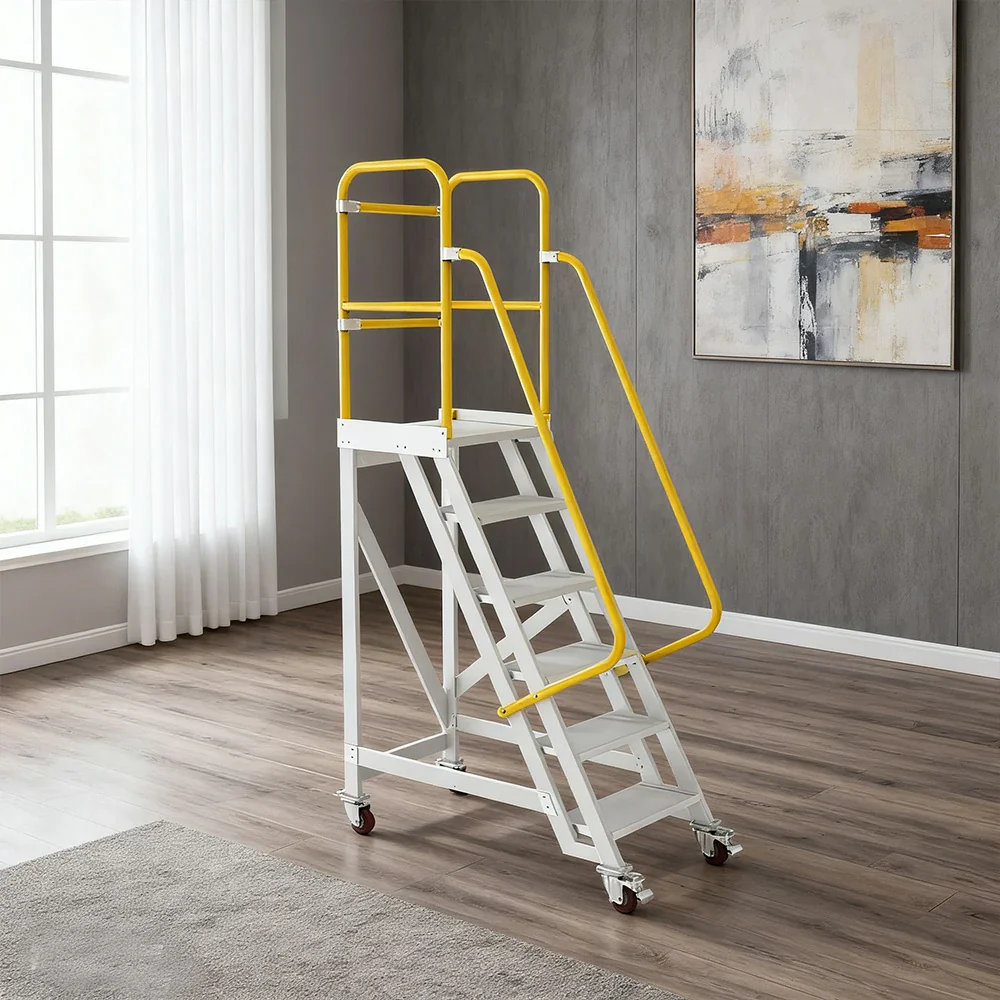GROVIA Aluminium Platform Ladder 5/6/7 Step - Heavy-Duty Safety Rail, Anti-Slip Steps & Lockable Wheels - Image 9