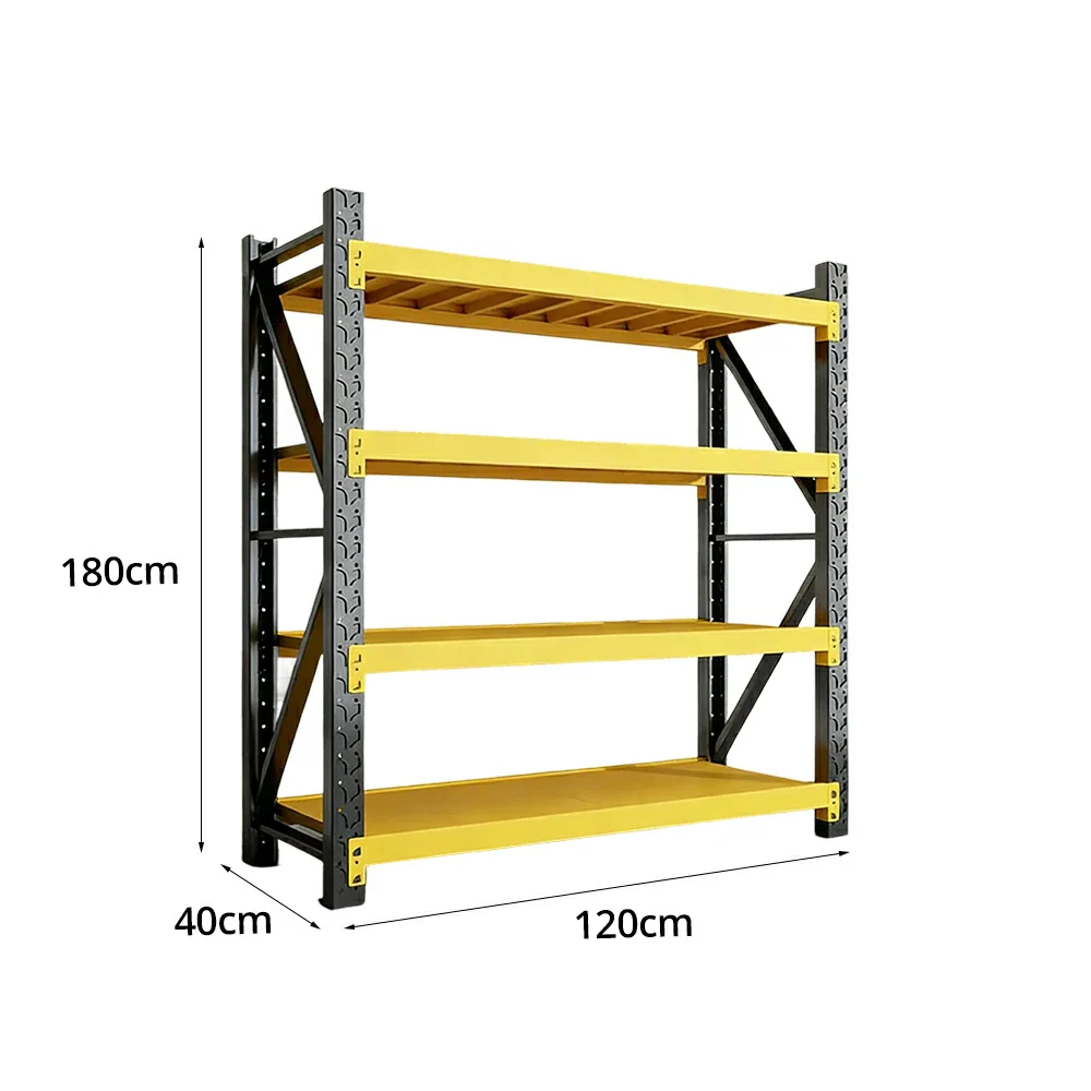 GROVIA 4-Tier 100/120cm Storage Shelving Rack, Heavy-Duty Steel Frame, Screw-Free Assembly, Stable Triangular Support - Black&Yellow - Image 6