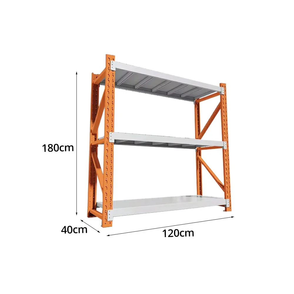GROVIA 3-Tier 100/120cm Storage Shelving Rack, Heavy-Duty Steel Frame, Screw-Free Assembly, Stable Triangular Support - White&Orange - Image 6
