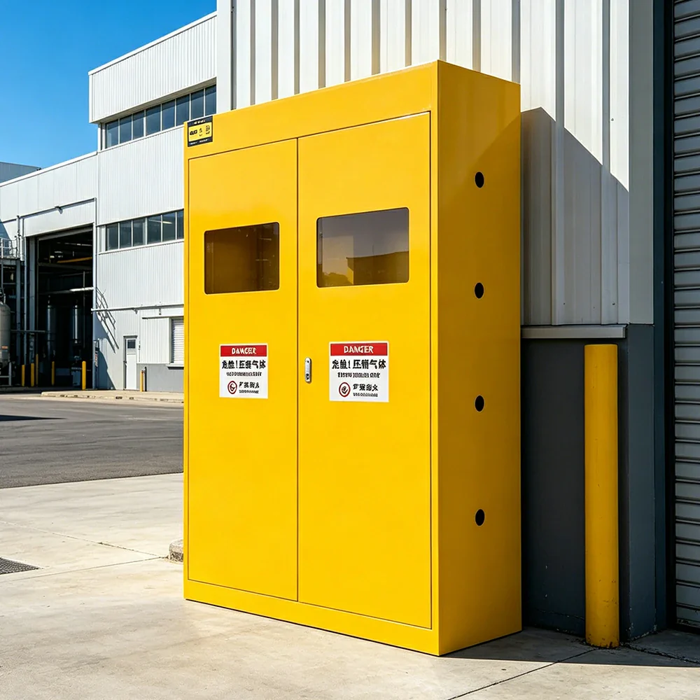 GROVIA Triple Gas Cylinder Storage Cabinet No Alarm Safety Locker for Workshop - Yellow - Image 2