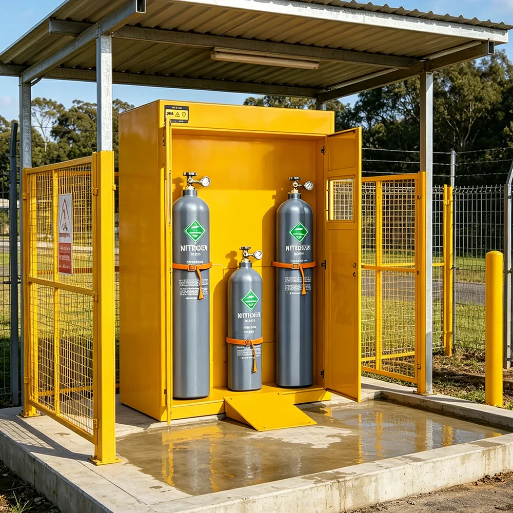 GROVIA Triple Gas Cylinder Storage Cabinet No Alarm Safety Locker for Workshop - Yellow - Image 4