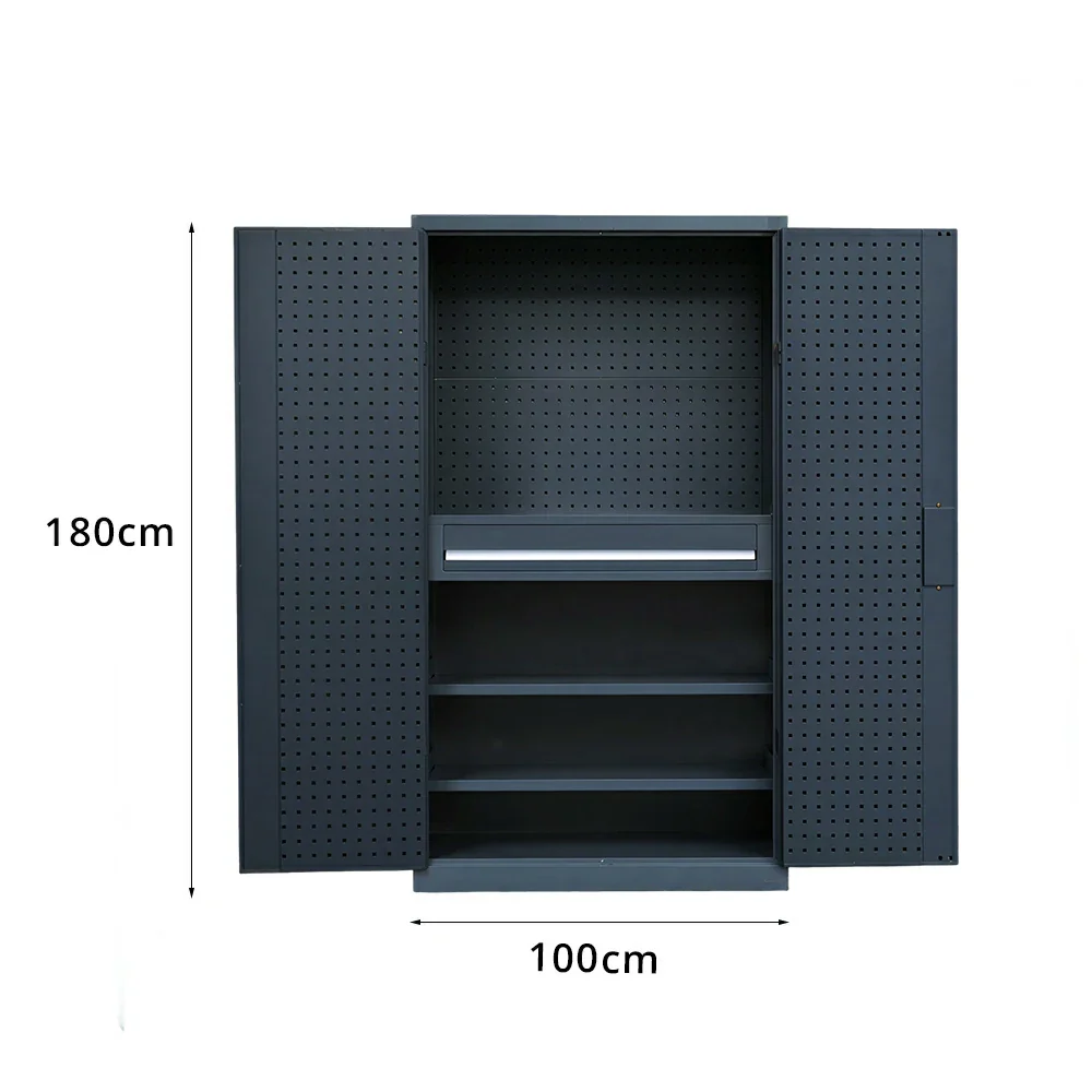GROVIA Multi-Function Tool Cabinet with Drawer and Mesh Panel for Garage Workshop - Industrial Grey - Image 7