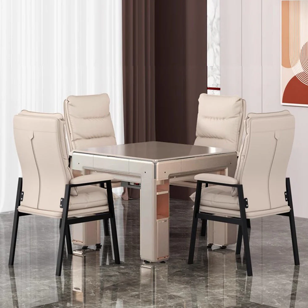 HEXJON 4-Piece Chairs Set for Mahjong Table Metal Legs - Champagne - Image 3