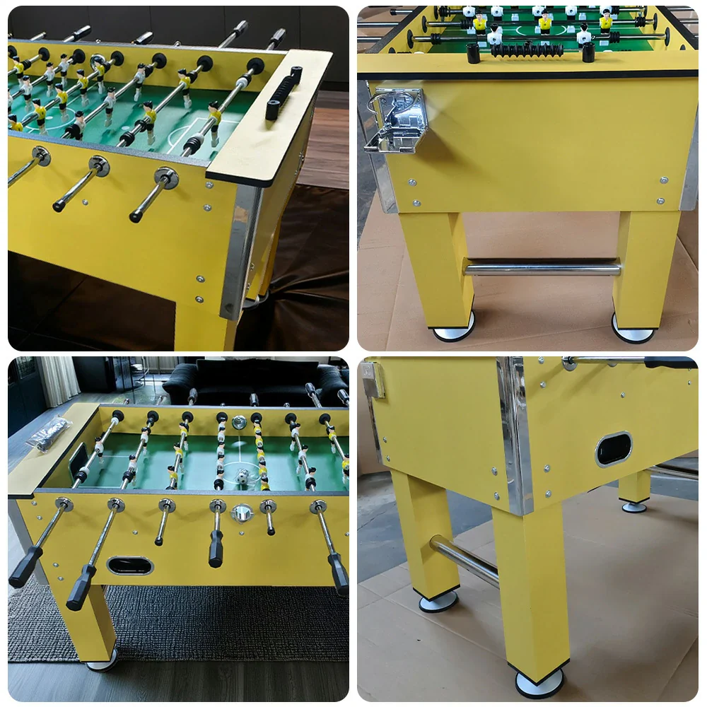 KICKSY 5FT Solid Rod Foosball Table, MDF Wood Grain Finish with Chrome Steel Bars, Side Cup Holder, Smooth Playfield, Indoor Soccer Game Table - Yellow - Image 4