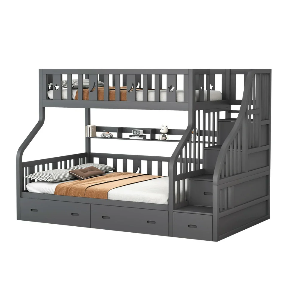 LIVARA CF02 Cozy Crest Bunk Bed Solid Pine Timber Safety Rails Big Storage - Grey - Image 2