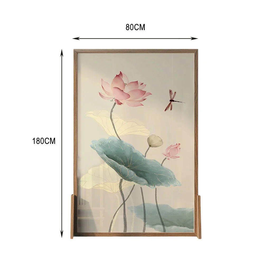 LIVARA Oriental Style Solid Wood Room Divider, Lotus Flower & Dragonfly Design, Ash Wood & Mongolian Pine Frame, Elegant Home Decor - Image 6