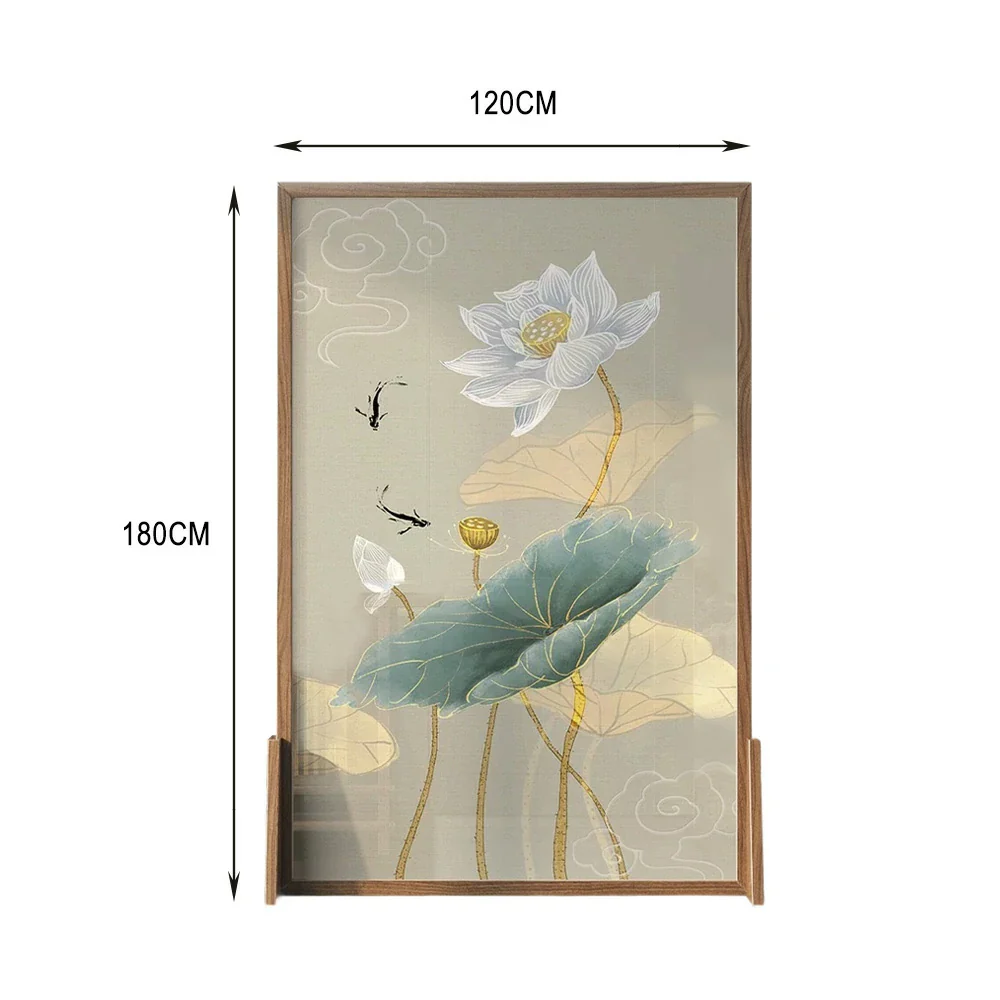 LIVARA Oriental Style Solid Wood Room Divider, Lotus & Fish Design, No Cutout, Ash Wood & Mongolian Pine Frame - Image 7