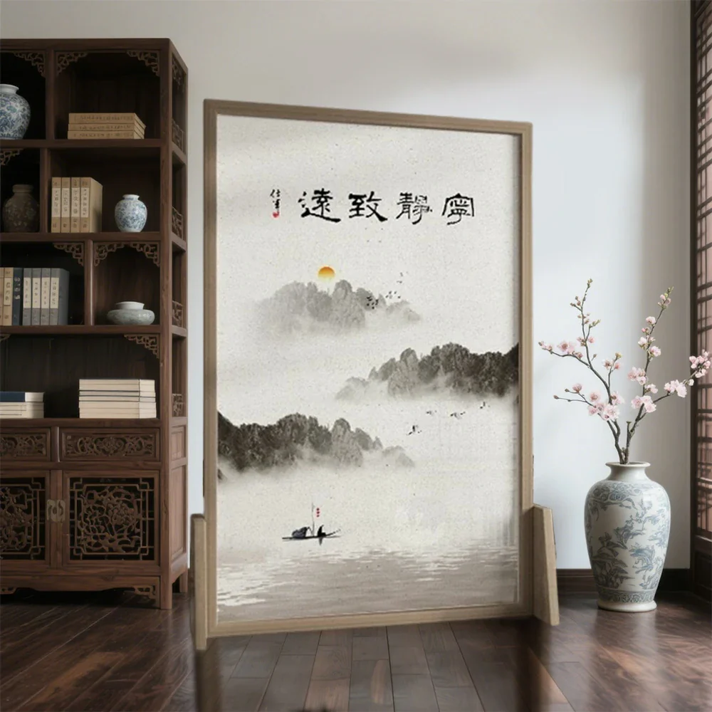 LIVARA Ink landscape Pattern Screen Made Of Solid Wood White Wax Wood And Mongolian Pine With An Eastern Style Home Decoration - Image 4