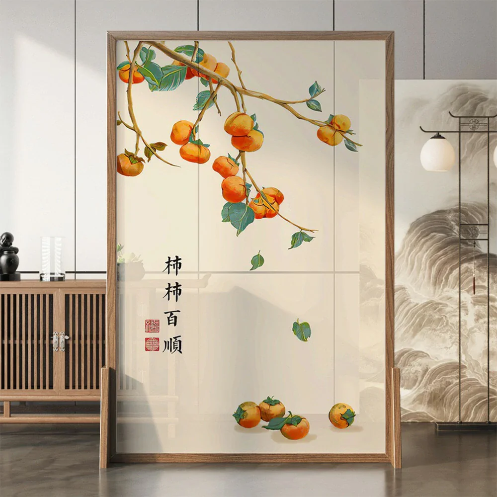 LIVARA Persimmon Pattern Screen Made Of Solid Wood White Wax Wood And Mongolian Pine With An Eastern Style Home Decoration - Image 2