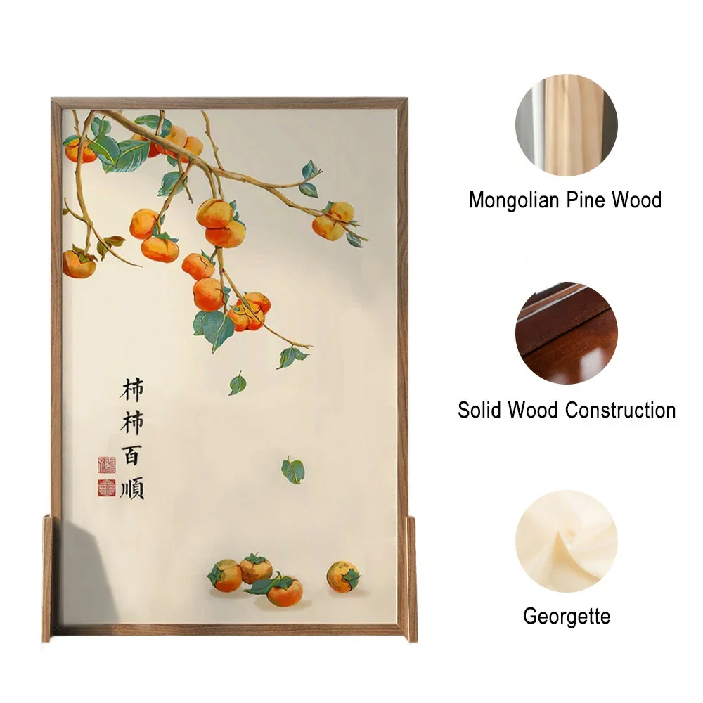 LIVARA Persimmon Pattern Screen Made Of Solid Wood White Wax Wood And Mongolian Pine With An Eastern Style Home Decoration - Image 3