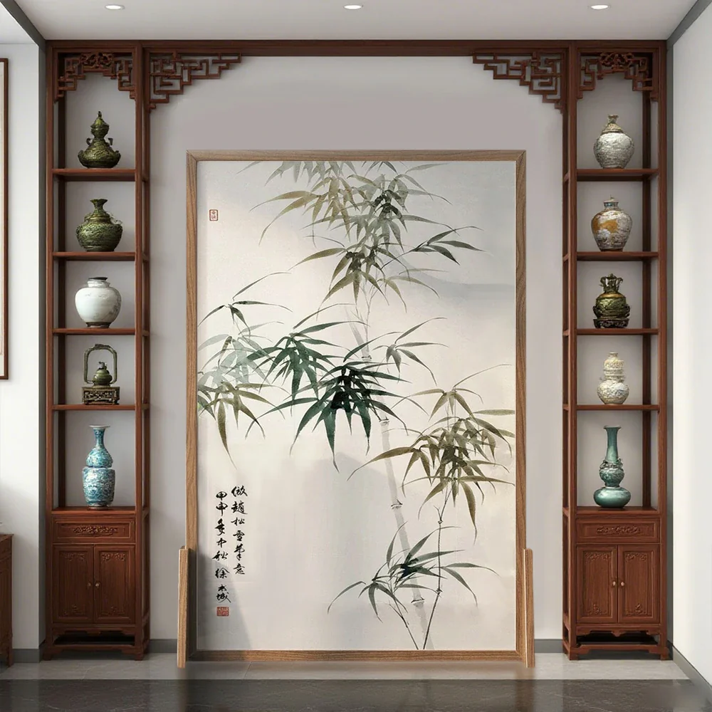 LIVARA Green leaf Pattern Screen Made Of Solid Wood White Wax Wood And Mongolian Pine With An Eastern Style Home Decoration - Image 4