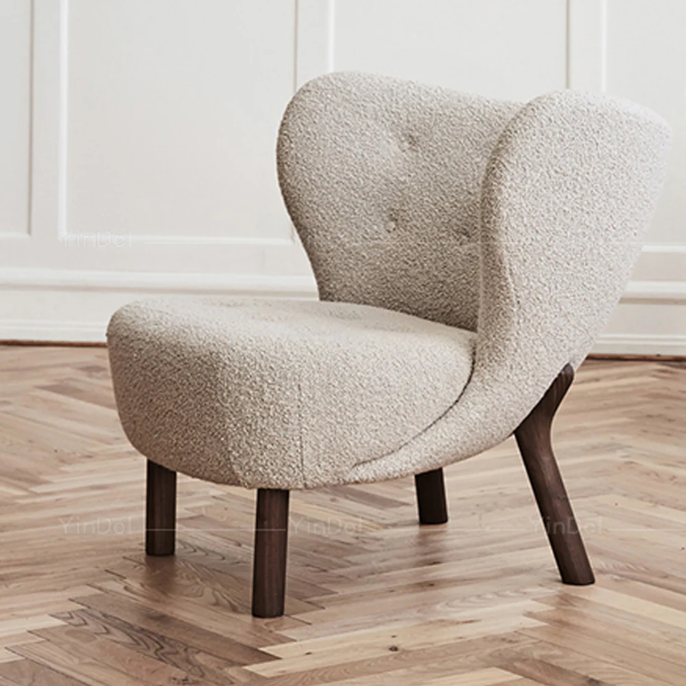 LIVARA EC1031 Solid Wood Lambswool High-Density Sponge Leisure Chair - Image 3