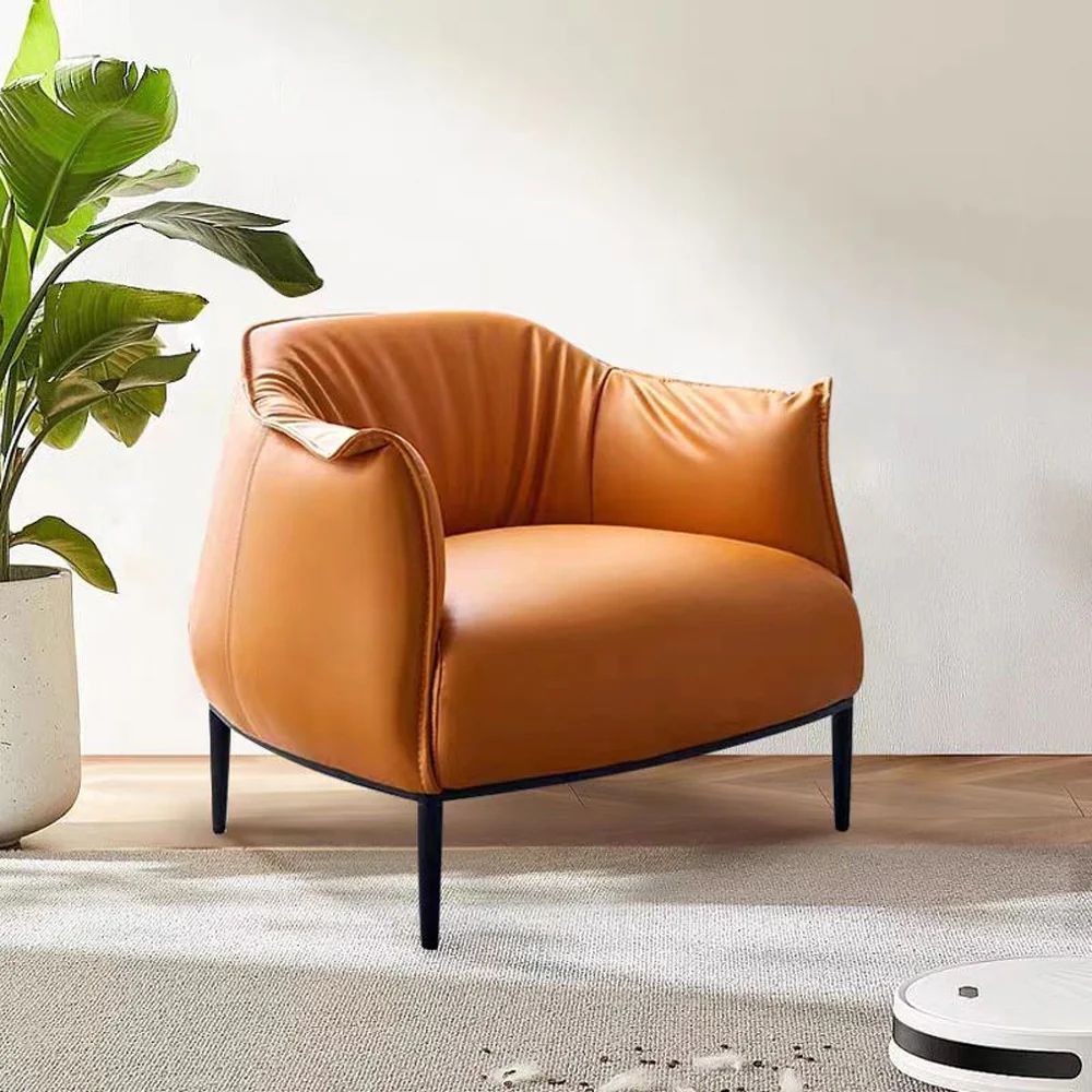 LIVARA EC1066 Carbon Steel High-Density Sponge Faux Leather Minimalist Leisure Chair - Image 6
