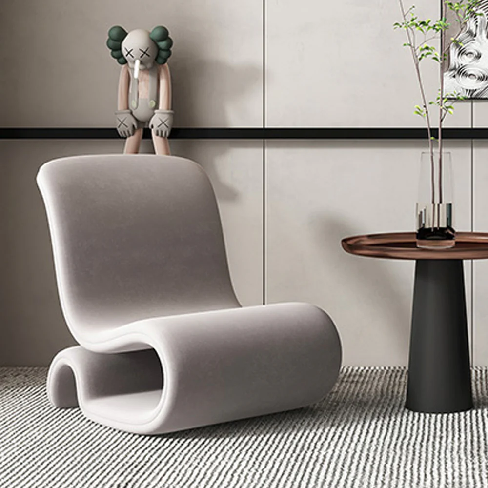 LIVARA EC1096 Tech Velvet Metal Solid Wood Minimalist Cozy Leisure Chair - Image 11