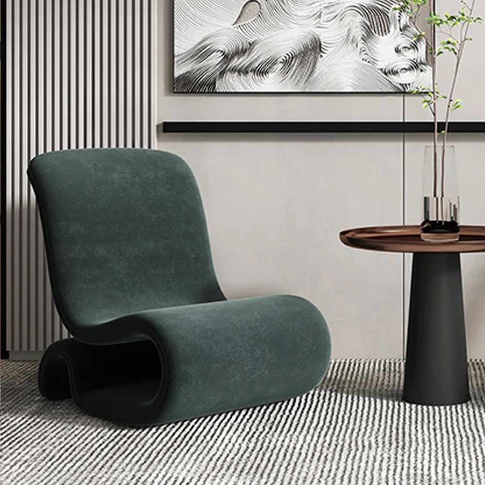 LIVARA EC1096 Tech Velvet Metal Solid Wood Minimalist Cozy Leisure Chair - Image 5