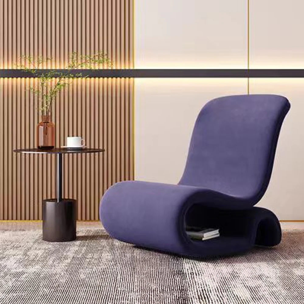 LIVARA EC1096 Tech Velvet Metal Solid Wood Minimalist Cozy Leisure Chair - Image 7