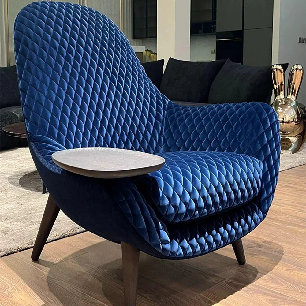 LIVARA EC1149 Silk Velvet Solid Wood and Hardware Frame Leisure Chair - Blue - Image 2
