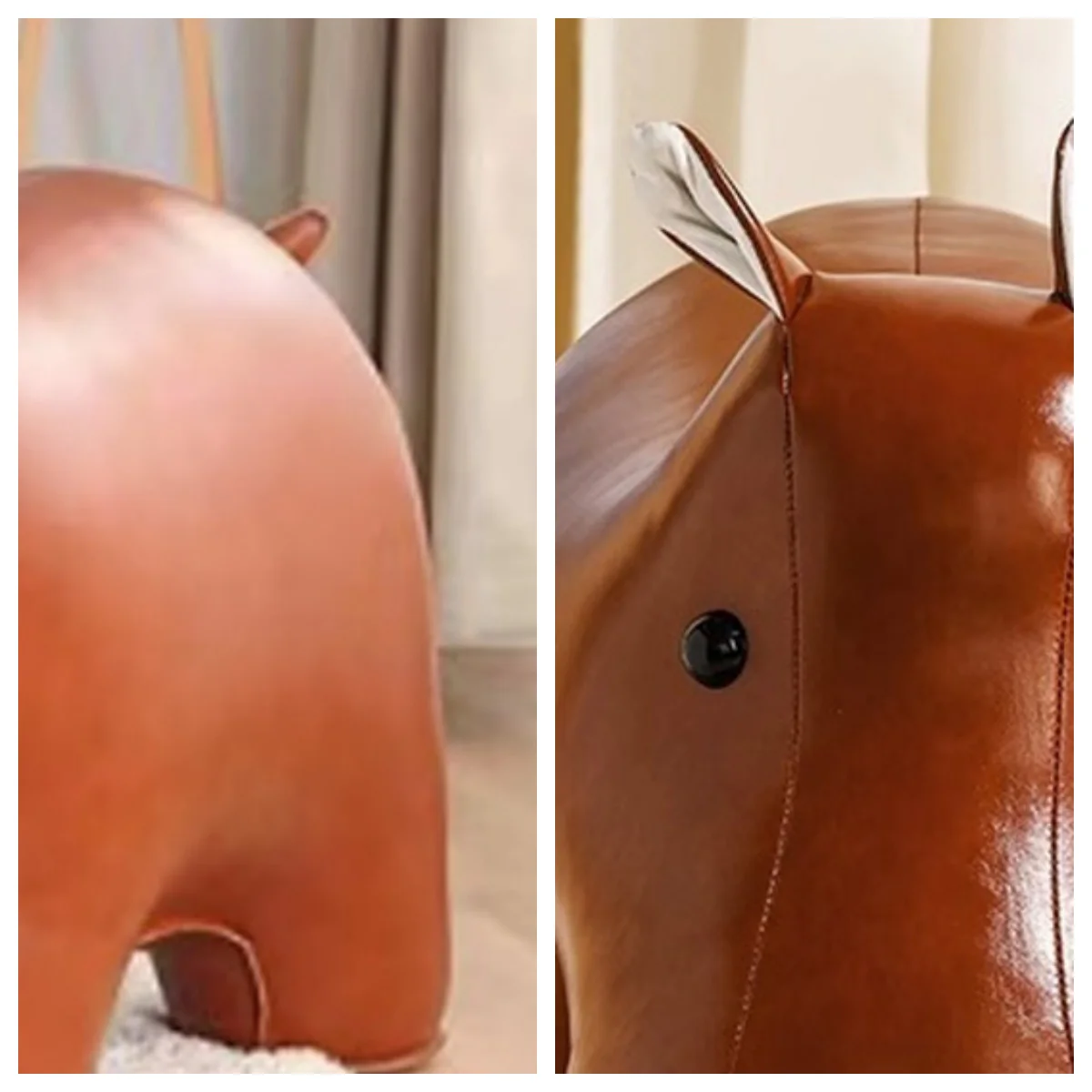 LIVARA EC1168 Cartoon Hippo Waxed Leather Solid Wood Leisure Chair - Image 4