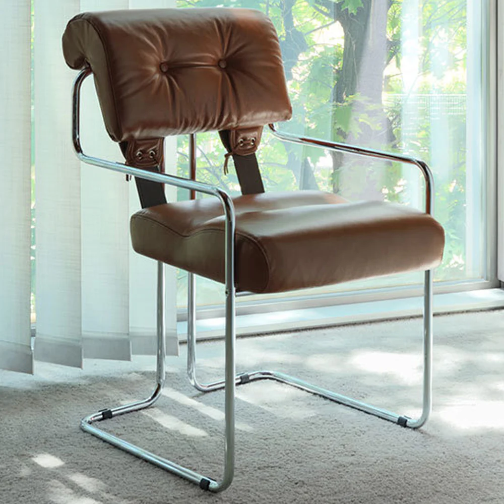 LIVARA EC1190 Black Titanium Stainless Steel Frame Leisure Chair - Brown - Image 4
