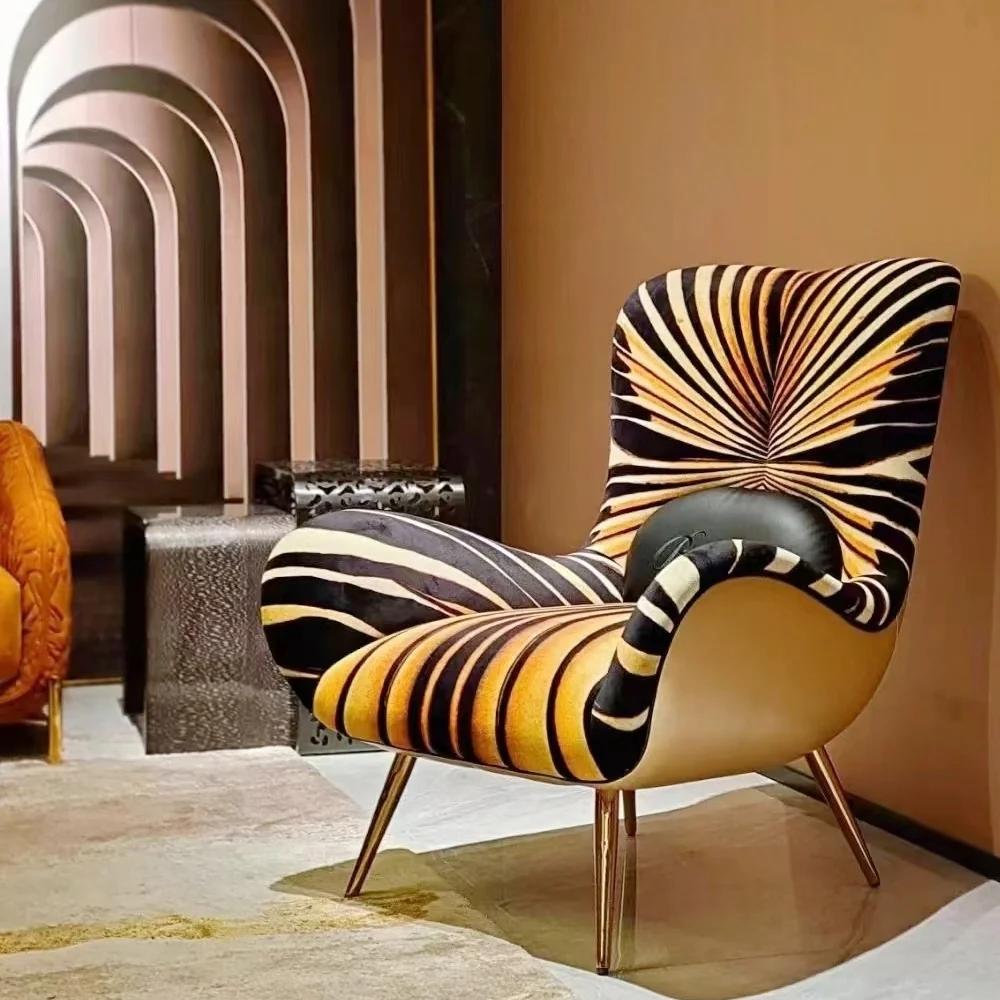 LIVARA EC1198 Molded Foam Metal Legs Tiger Pattern Design Leisure Chair - Image 3