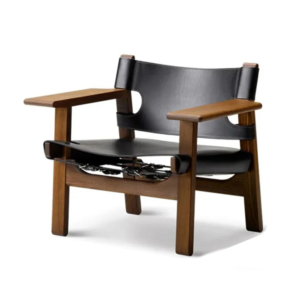 LIVARA EC1203 White Wax Wood Saddle Leather Leisure Chair