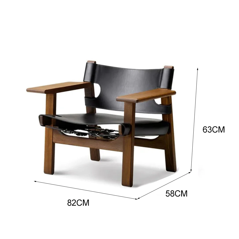 LIVARA EC1203 White Wax Wood Saddle Leather Leisure Chair - Image 5