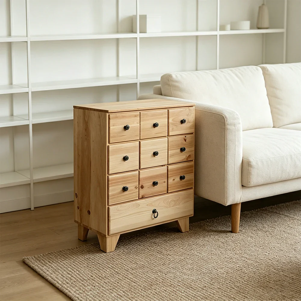 LIVARA 10 Drawer Solid Wood Storage Cabinet Organizer for Bedroom Living Room Entryway - Natural Wood - Image 2