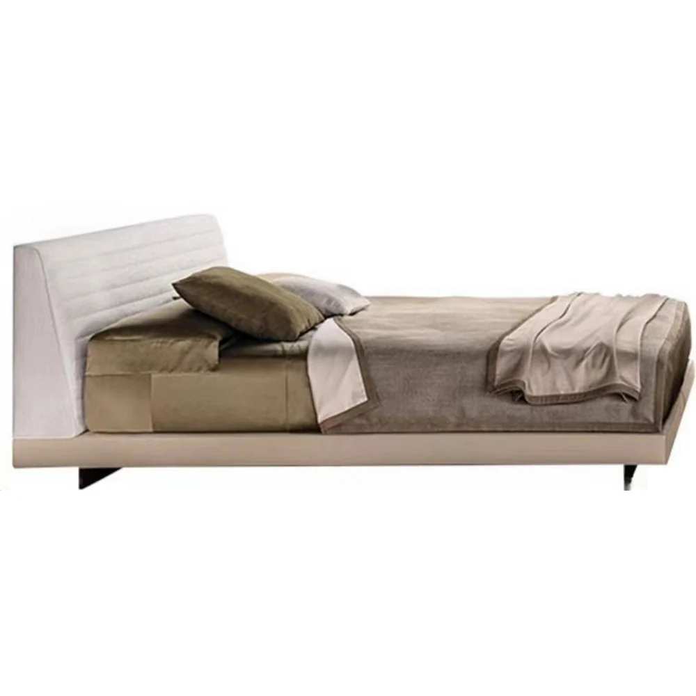 LUXORA B1017 150/180cm Length Solid Wood Frame Linen and Faux Leather Bed-White