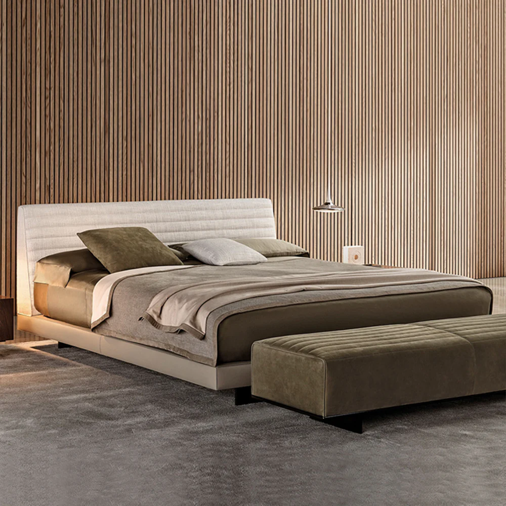 LUXORA B1017 150/180cm Length Solid Wood Frame Linen and Faux Leather Bed-White - Image 4