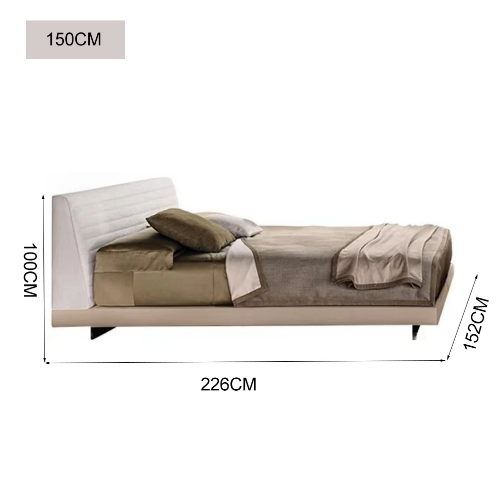 LUXORA B1017 150/180cm Length Solid Wood Frame Linen and Faux Leather Bed-White - Image 5