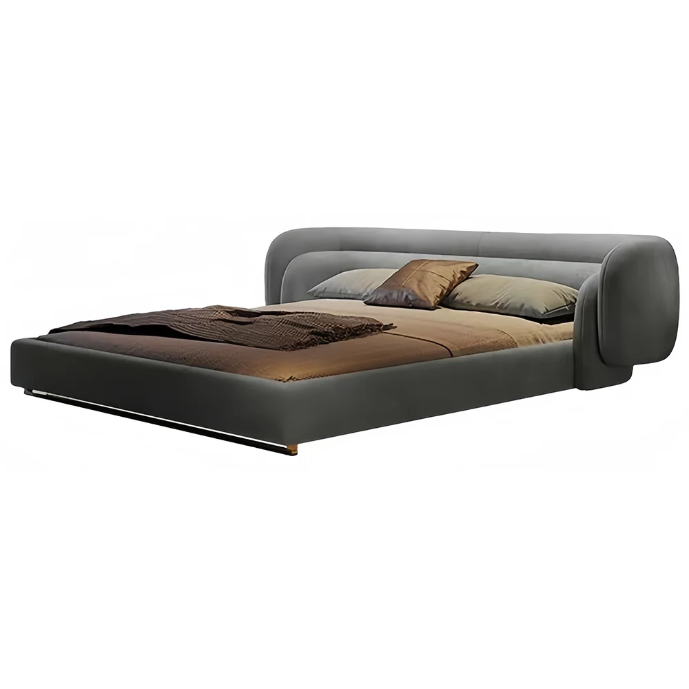 LUXORA B1519 260cm Length Solid Wood Frame Skin-Touch Frosted Velvet Bed-Blue