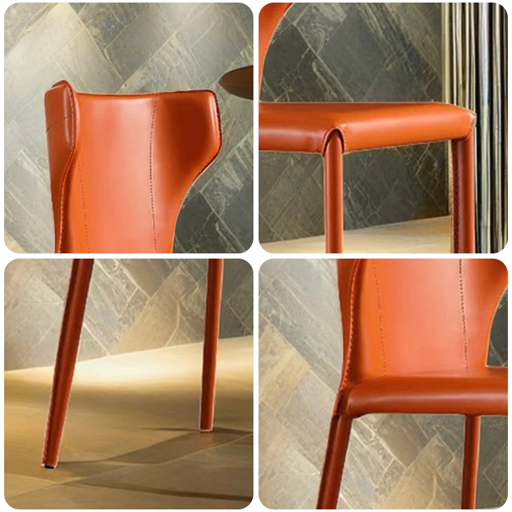 LIVARA DC1037 Saddle-Style Leather Dining Chair Carbon Steel Legs - Image 4