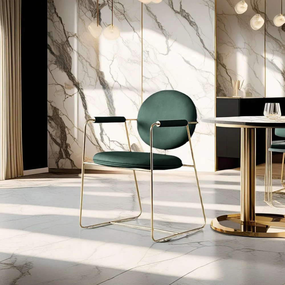 LIVARA DC1049 Faux Leather Fabric Dining Chair Metal Frame - Image 2