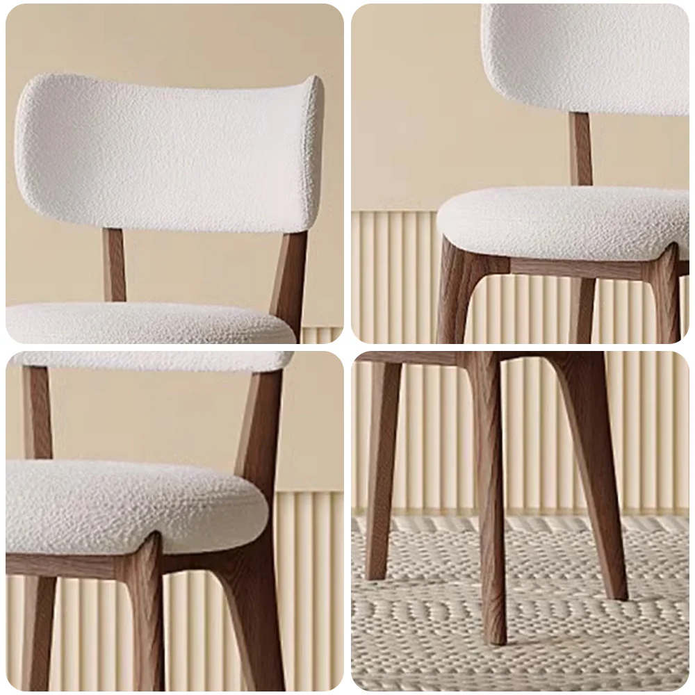 LIVARA DC1084 Lamb Fleece Fabric Dining Chair Solid Wood Frame - Image 4