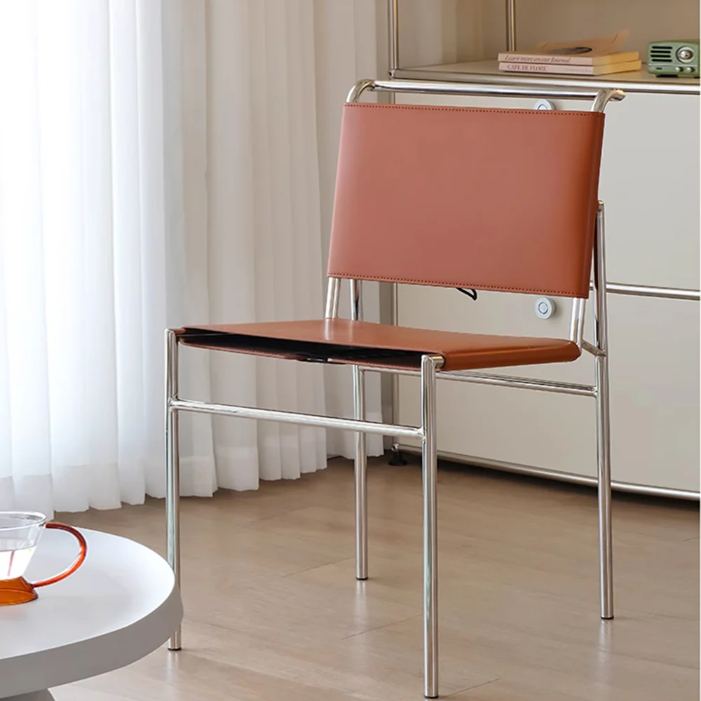 LIVARA DC1153 Italian Minimalist Style Saddle Leather Dining Chair Stainless Steel Legs - Image 2